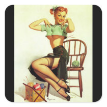 Vintage retro Gil Elvgren Knitting Pin Up Girl Sticker