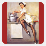 Vintage Retro Gil Elvgren Nurse Pin Up Girl Square Stickers