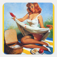 Vintage Retro Gil Elvgren Picnic Pin Up Girl Stickers