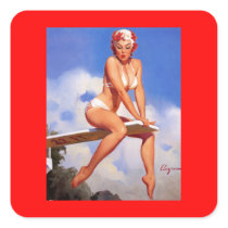 Vintage Retro Gil Elvgren Pin Up Girl Square Stickers