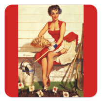 Vintage Retro Gil Elvgren Pin Up Girl Square Sticker