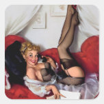Vintage Retro Gil Elvgren Telephone Pinup girl Square Sticker