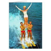 Vintage Retro Kitsch Women Dells Water Skiers Greeting Card