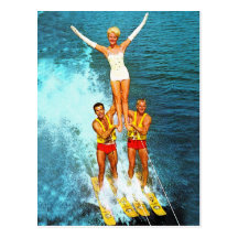 Vintage Retro Kitsch Women Dells Water Skiers Postcard