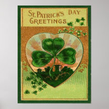 Vintage Retro Shamrock St Patrick's Greeting Card Posters