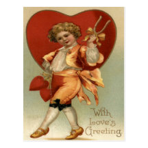 Vintage Retro Victorian Boy Hearts Valentine Card Postcards