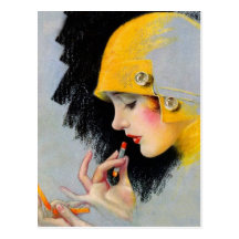 Vintage Retro Women 20s Hollywood Lipstick Girl Postcard