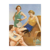 Vintage Retro Women 30s Swimwear Party Postcards
