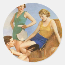 Vintage Retro Women 30s Swimwear Party Round Stickers