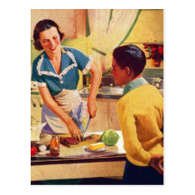 Vintage Retro Women 40s Doughnut Deception Lunch M Postcard