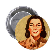 Vintage Retro Women 40s Military Woman WAAC Pinback Button