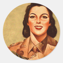 Vintage Retro Women 40s Military Woman WAAC Round Sticker