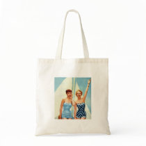 Vintage Retro Women 60s Swimwear Surfs Up! Canvas Bags