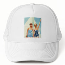 Vintage Retro Women 60s Swimwear Surfs Up! Trucker Hats