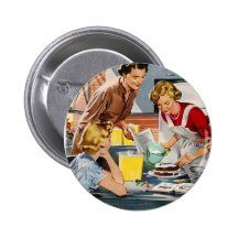 Vintage Retro Women Ad Let's Bake a Cake Pinback Buttons
