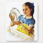 Vintage Retro Women Girl Doing the Dishes Mouse Pads