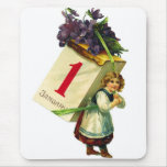 Vintage Retro Women Happy New Year Girl Mousepad