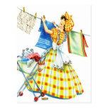 Vintage Retro Women Kitsch Laundry Day Postcard