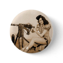 Vintage Retro Women Machine Gunner Girl Pinback Button