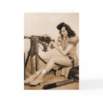 Vintage Retro Women Machine Gunner Girl Card