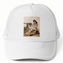 Vintage Retro Women Machine Gunner Girl Trucker Hat