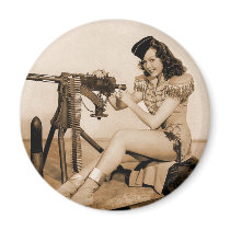 Vintage Retro Women Machine Gunner Girl Fridge Magnet