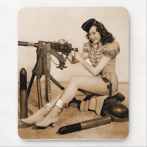 Vintage Retro Women Machine Gunner Girl Mousepads