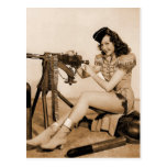 Vintage Retro Women Machine Gunner Girl Post Cards