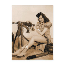 Vintage Retro Women Machine Gunner Girl Post Cards