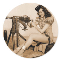 Vintage Retro Women Machine Gunner Girl Stickers