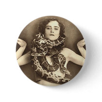 Vintage Retro Women Sideshow Snake Charmer Pinback Button