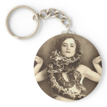 Vintage Retro Women Sideshow Snake Charmer Keychain