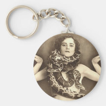 Vintage Retro Women Sideshow Snake Charmer Keychain