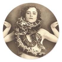 Vintage Retro Women Sideshow Snake Charmer Round Stickers