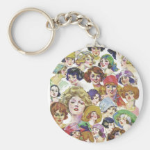 Vintage Retro Women Women''s Faces Illustration Key Chains