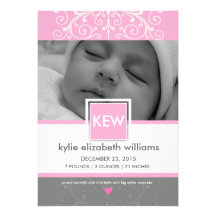 Vintage ribbon baby girl custom invites