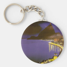 Vintage Rio De Janeiro at Night Keychains