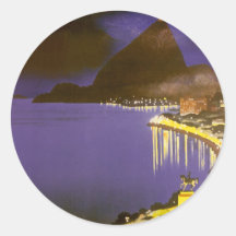 Vintage Rio De Janeiro at Night Round Stickers