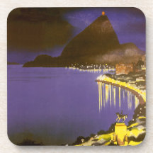 Vintage Rio De Janeiro, Brazil at Night Beverage Coasters