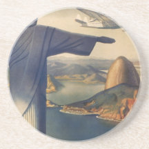 Vintage Rio De Janeiro, Christ the Redeemer Statue Drink Coasters