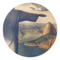 Vintage Rio De Janeiro, Christ the Redeemer Statue Round Stickers