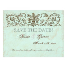 Vintage Robins Egg Blue Crown Swirl Flourish Invitation