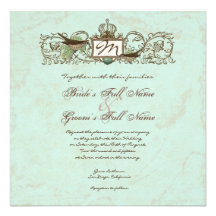Vintage Robins Egg Blue Crown Swirl Flourish Invite