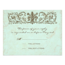 Vintage Robins Egg Blue Crown Swirl Flourish Invite