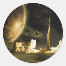 Vintage Rocket Launch Round Sticker