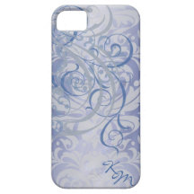Vintage Rococo Blue Monogram Barely There Case iPhone 5 Cover