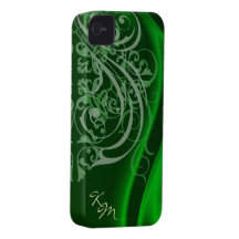 Vintage Rococo Green Silk Barely There Case iPhone 4 Covers
