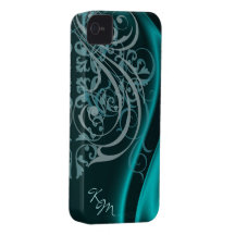 Vintage Rococo Teal Silk Barely There Case iPhone 4 Case-Mate Case