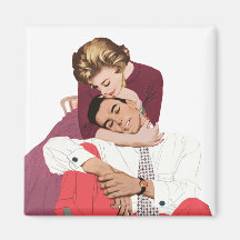 Vintage Romantic Love, Pink Retro Romance Fridge Magnets