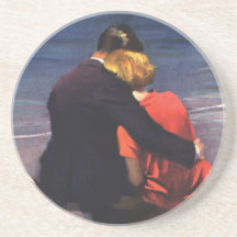 Vintage Romantic Love, Romance on the Beach Drink Coaster